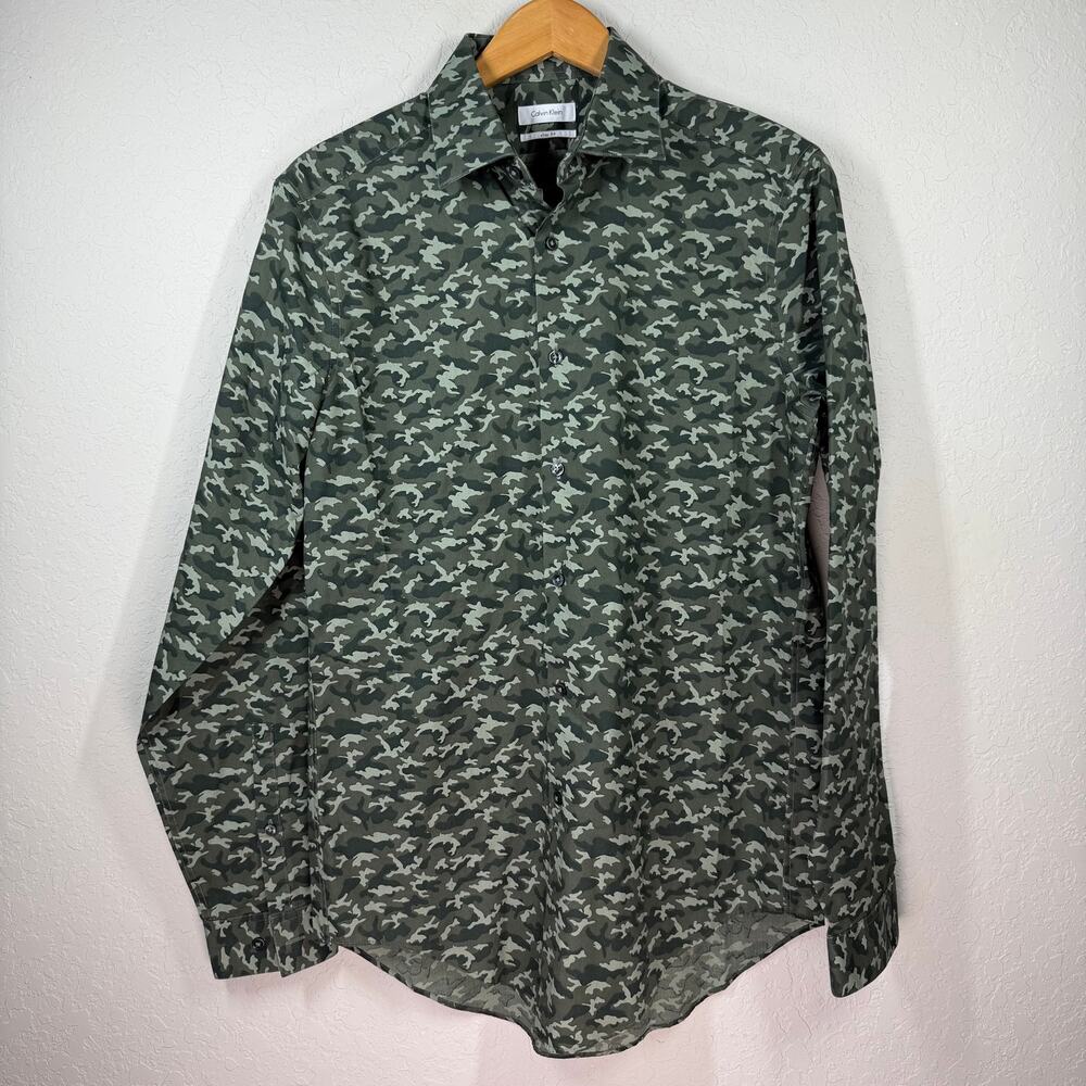 Men's Calvin Klein Slim Fit‎ Camouflage Button Down Shirt Size Medium - Picture 2 of 8